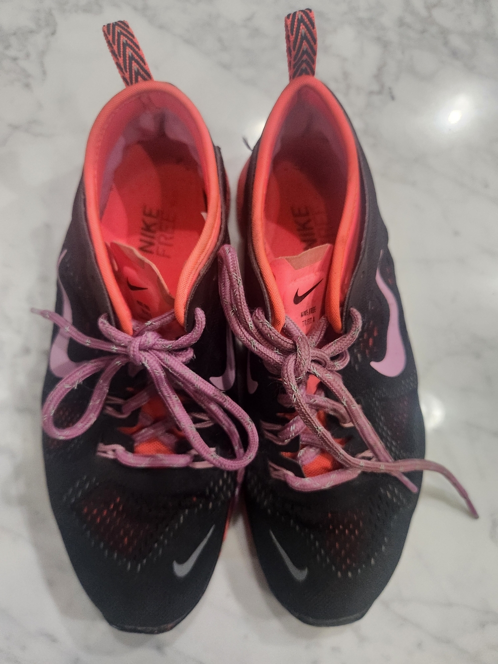 Nike Women’s Black Athletic Shoes with Lavender and Coral Accents, LIKE NEW.